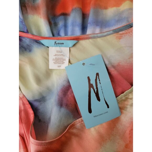 NWT MARCIANO One-Shoulder Watercolor Print Silk Dress Women's Sz S - Picture 6 of 9